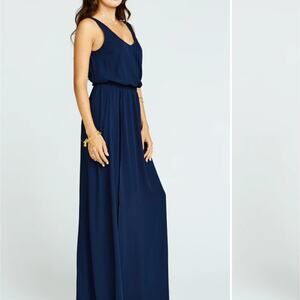 Show Me Your Mumu Kendall Navy Blue Maxi Dress L V-Neck Bridesmaid Wedding Guest